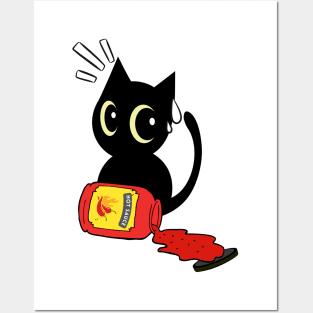 Funny Black Cat Spilled Hot Sauce Posters and Art